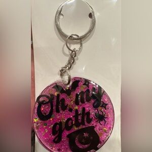Pink Glitter Keychain with Black Text